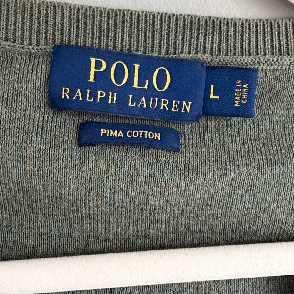 Ralph Lauren V-Neck Sweater in Olive with Red Pony - Picture 2 of 3